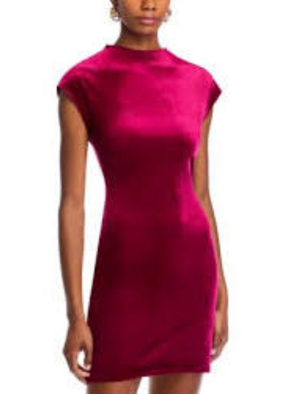 NWT AQUA by Bloomingdales Burgundy Velour Mock Neck Cap Sleeve Mini Dress M